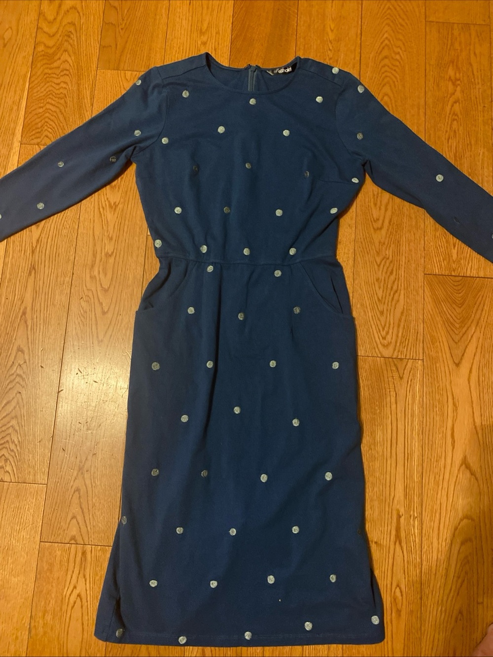 Eshakti Navy Polka Dot Long-Sleeve Dress small NWOT